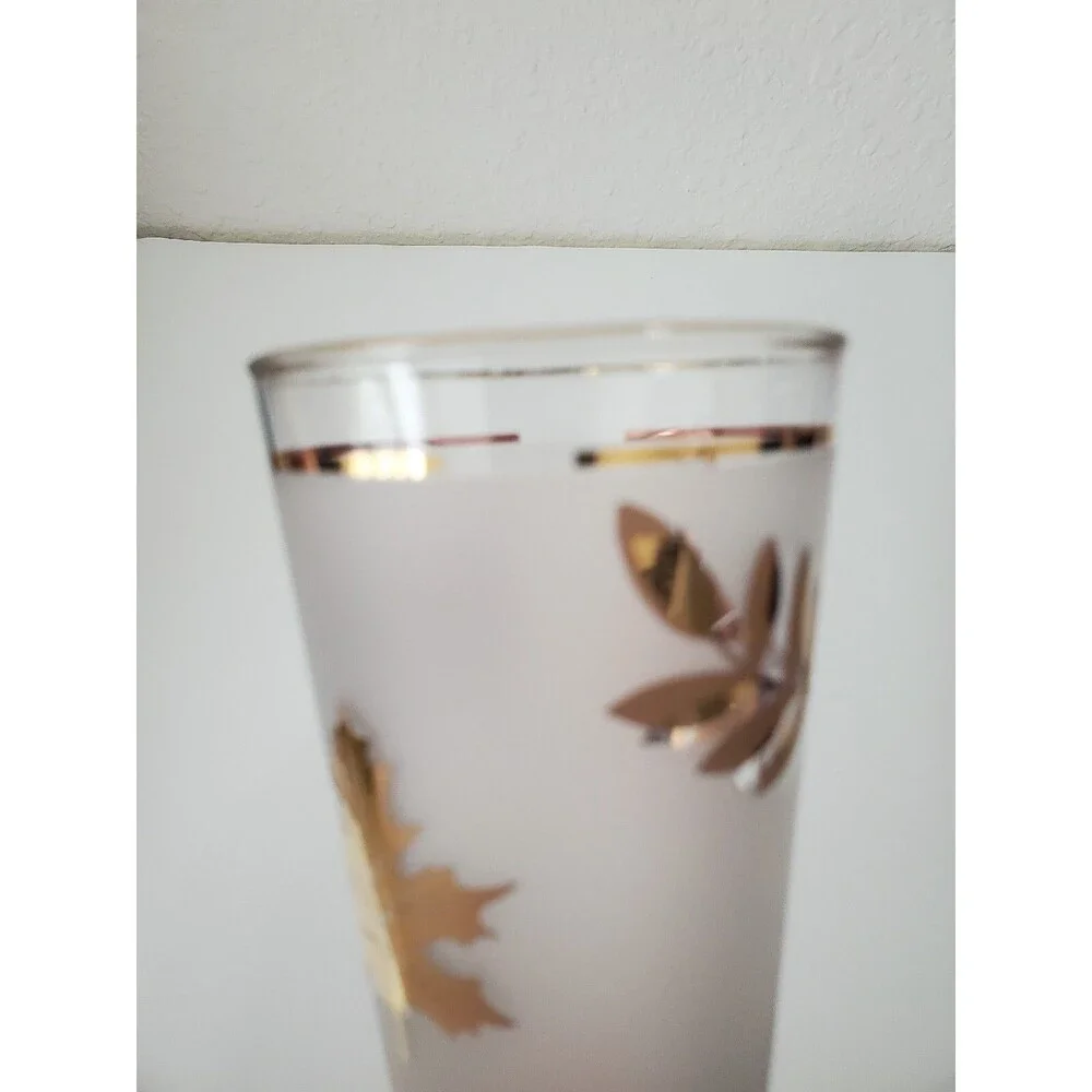 Libbey Gold Leaf Frosted Footed Pilsner Glass Vintage